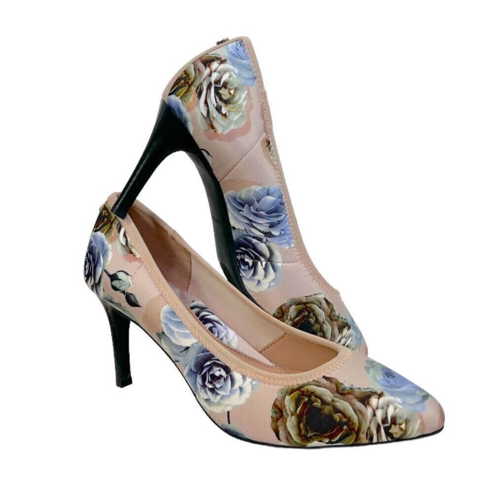 Taryn Rose TESS Floral Print Satin Pumps in Pink Rose $149 Size EU 7.5, US 37.5